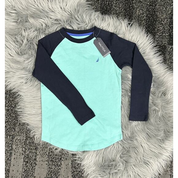 Nautica‎ Pool Blue Long Sleeve Logo Raglan Size 5 - Picture 1 of 2